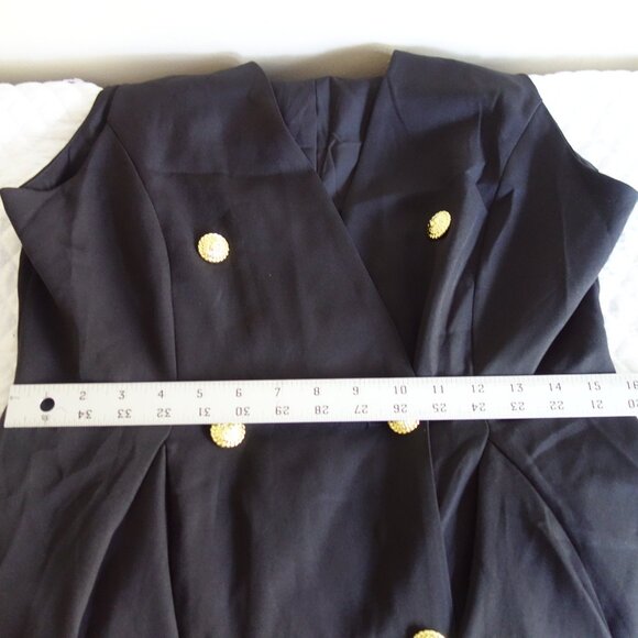NWT CIDER V-Neck Gold Tone Button Ruffle Hem Black Mini Dress – L - Picture 8 of 12